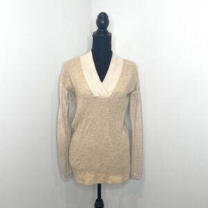 Moth V-Neck Beige Long Sleeve Top